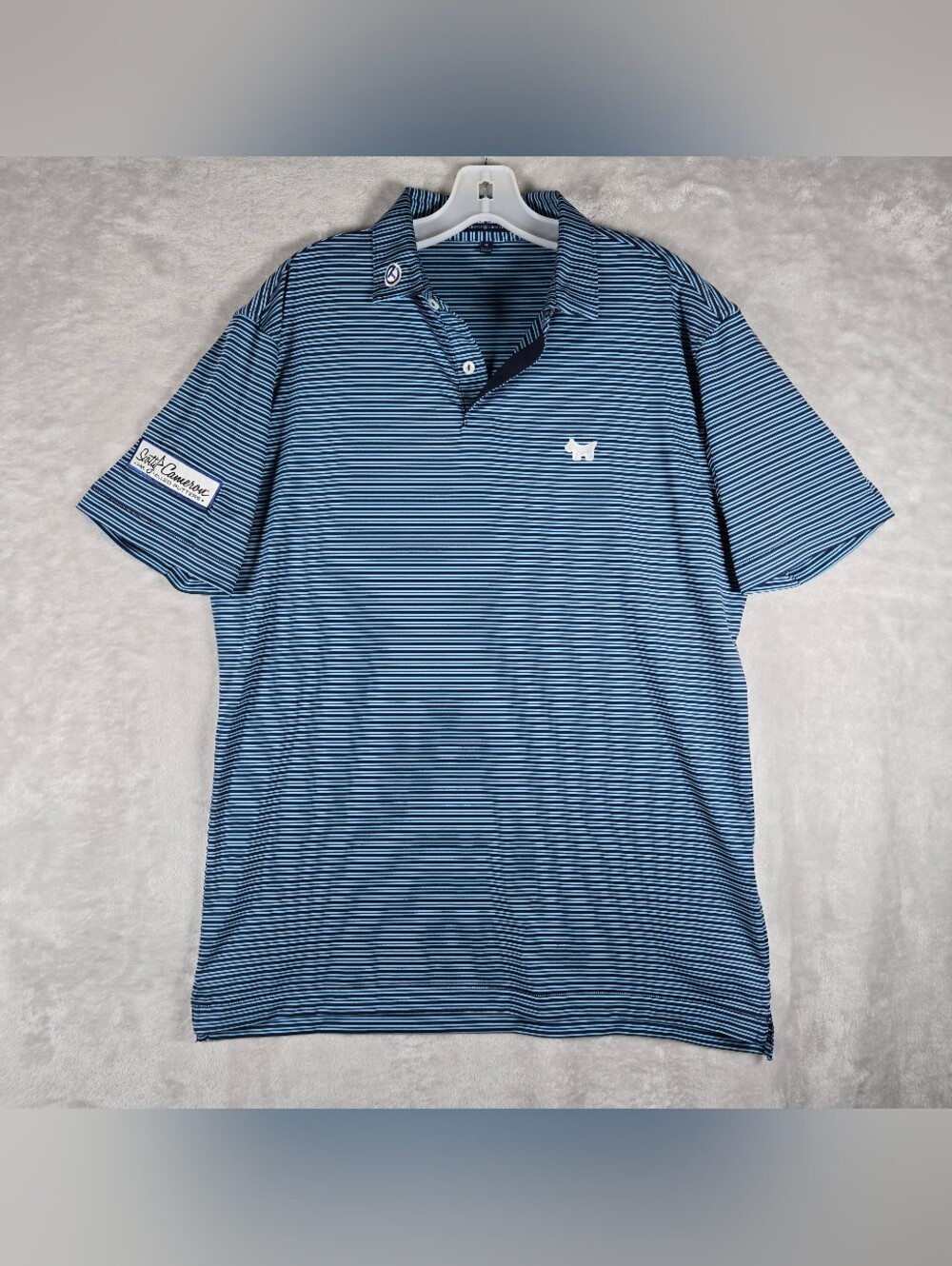 Peter Millar Scotty Cameron Polo Mens Size Medium Scotty Dog Blue Striped